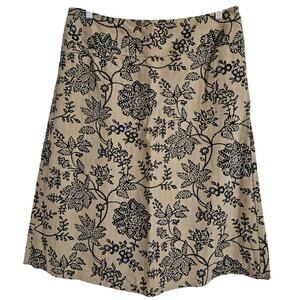 Eddie Bauer Beige Black Floral Side Zip Knee-length‎ Skirt 10 A-Line 100% Cotton